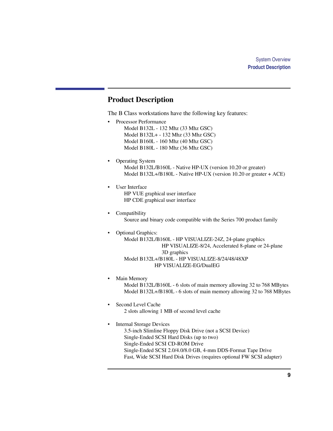 HP B180L, B132L, B160L manual Product Description, B Class workstations have the following key features 