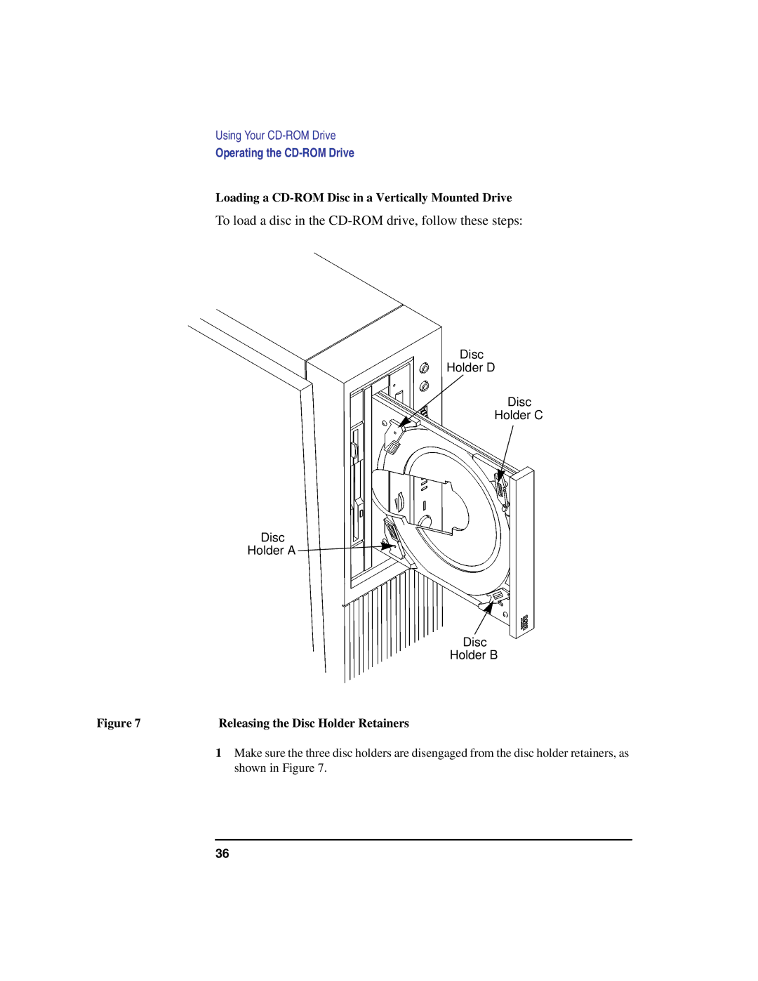 HP B180L manual To load a disc in the CD-ROM drive, follow these steps, Loading a CD-ROM Disc in a Vertically Mounted Drive 