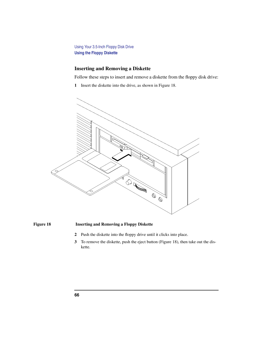 HP B180L, B132L, B160L manual Inserting and Removing a Diskette, Inserting and Removing a Floppy Diskette 