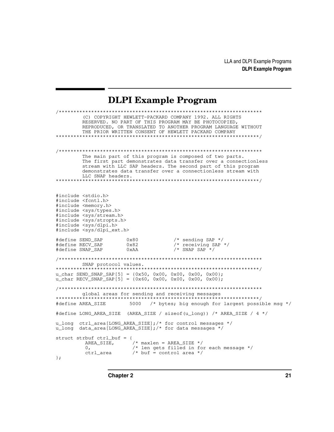 HP B2355-90138 manual Dlpi Example Program, Snap SAP 