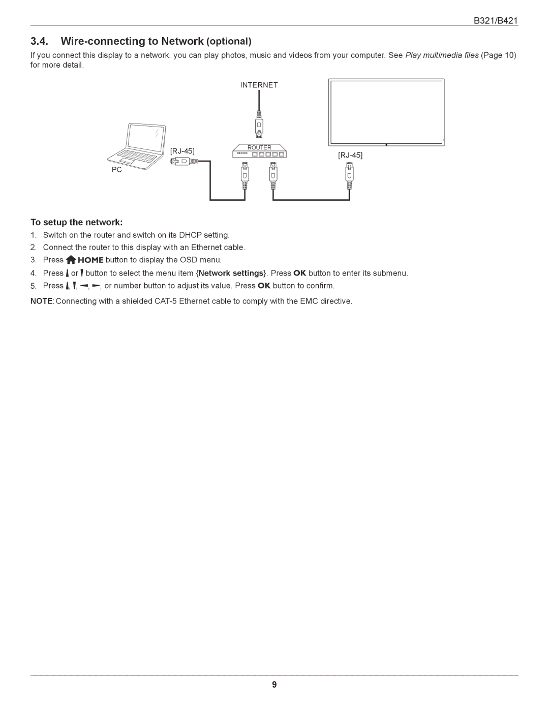 HP B321 31.5-inch manual Wire-connecting to Network optional, To setup the network 