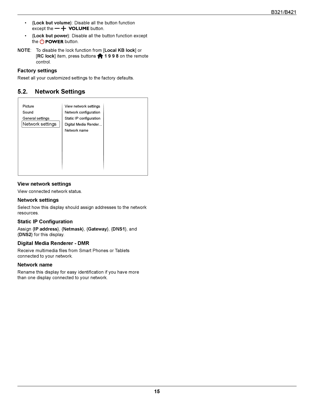 HP B321 31.5-inch manual Network Settings 