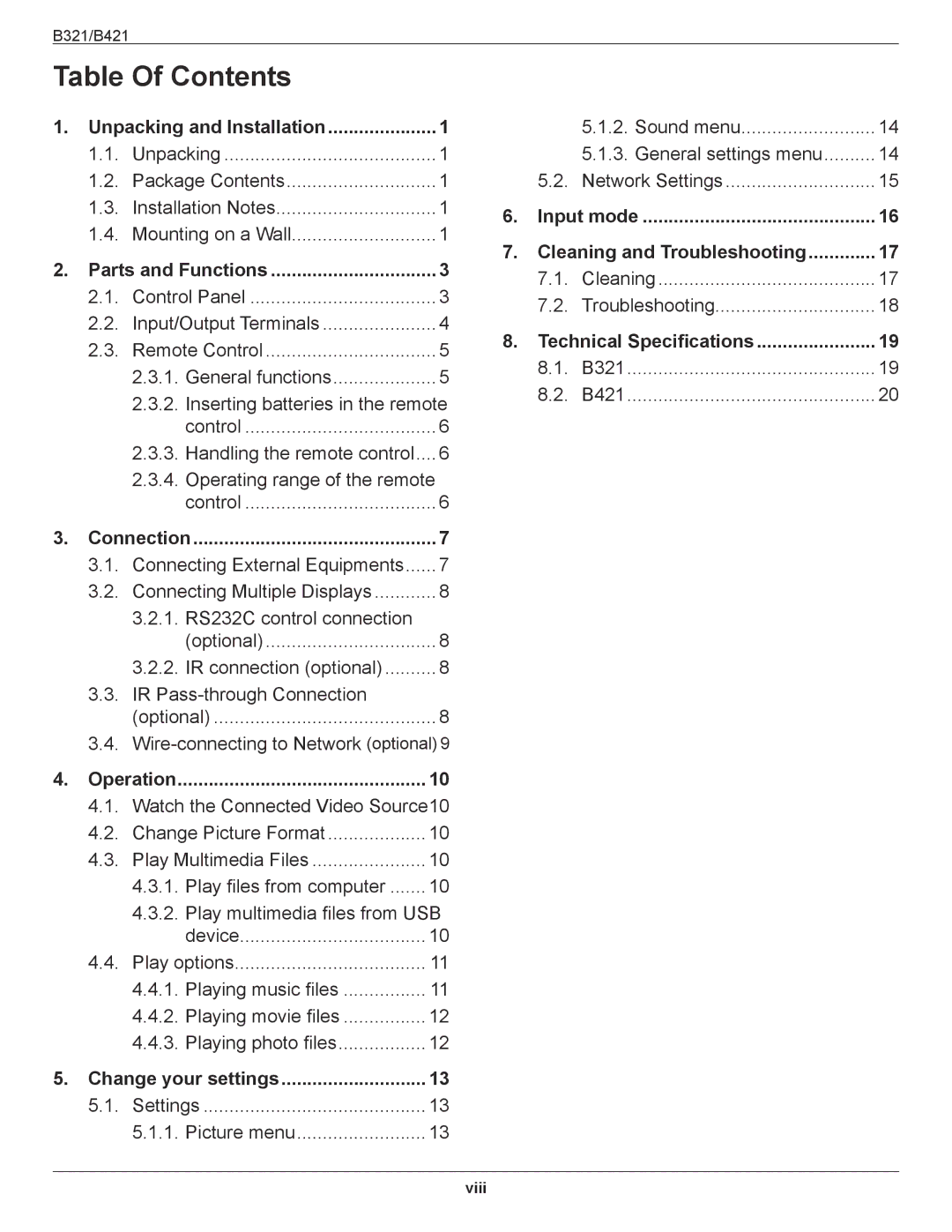 HP B321 31.5-inch manual Table Of Contents 