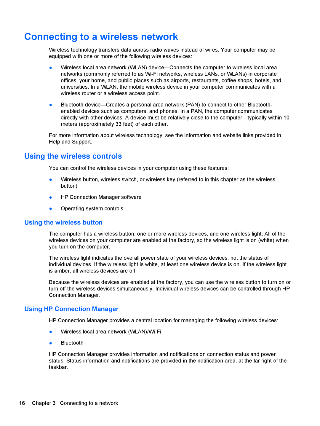 HP B5A04UAR#ABA manual Connecting to a wireless network, Using the wireless controls, Using the wireless button 