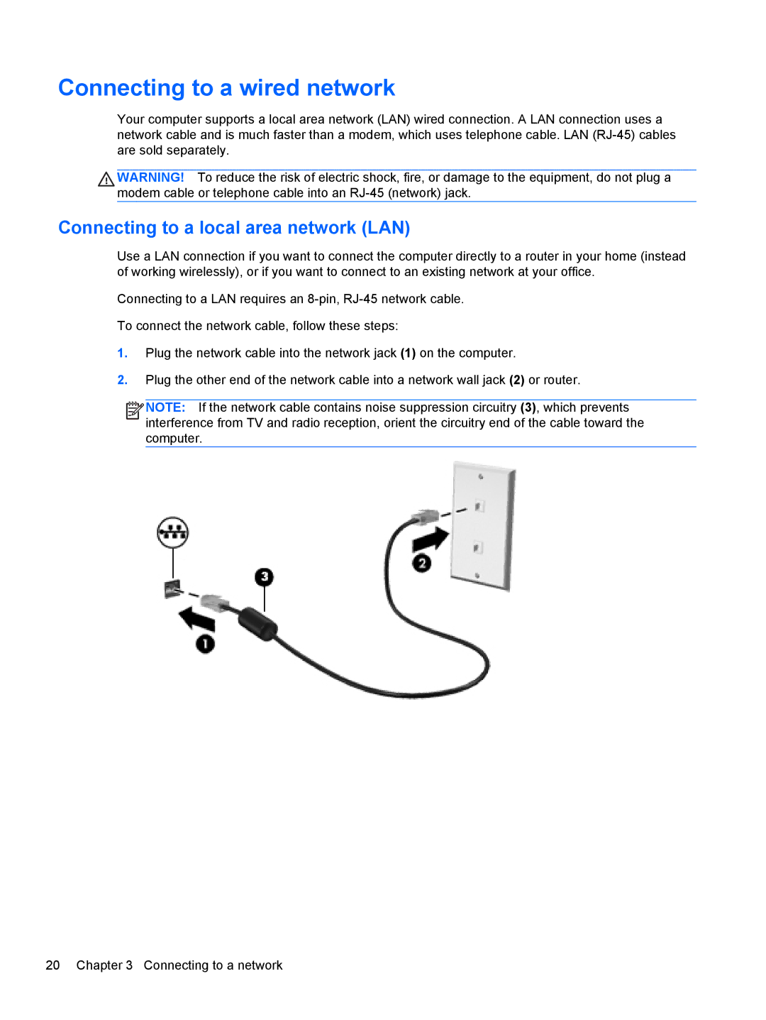 HP B5A04UAR#ABA manual Connecting to a wired network, Connecting to a local area network LAN 