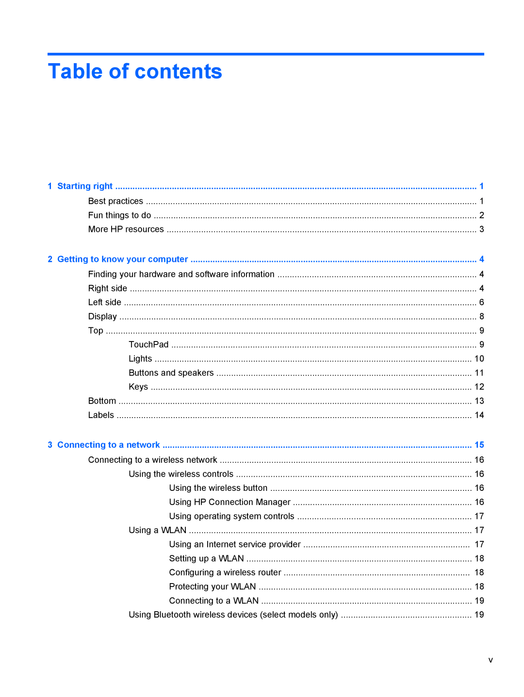 HP B5A04UAR#ABA manual Table of contents 