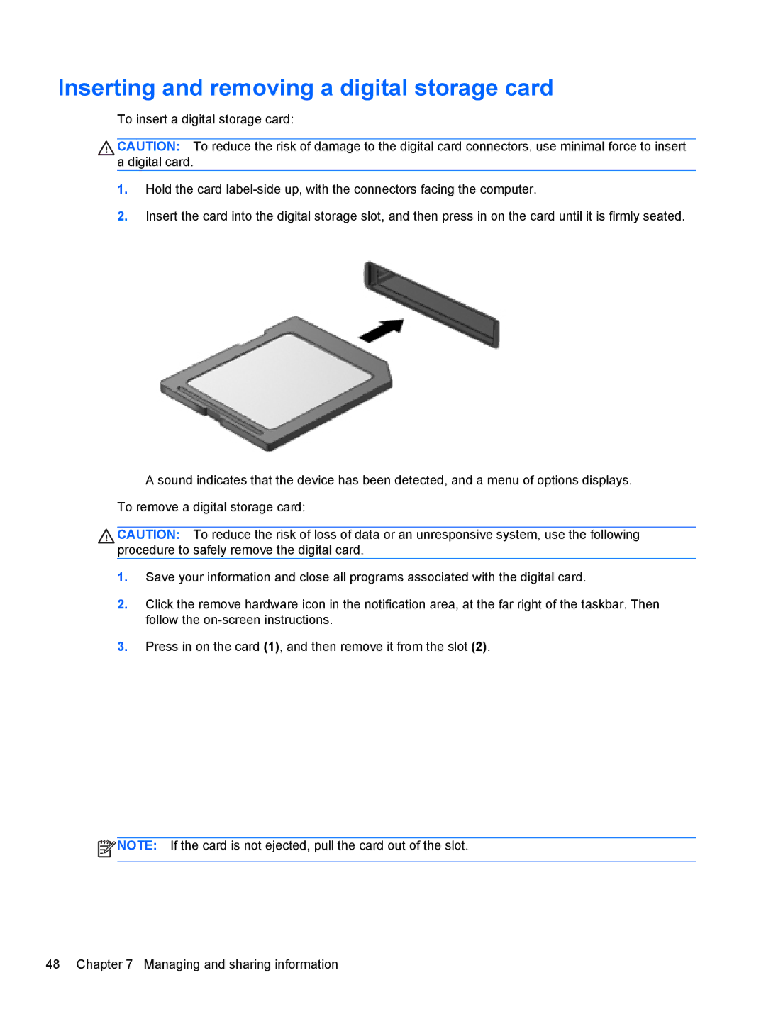 HP B5A04UAR#ABA manual Inserting and removing a digital storage card 