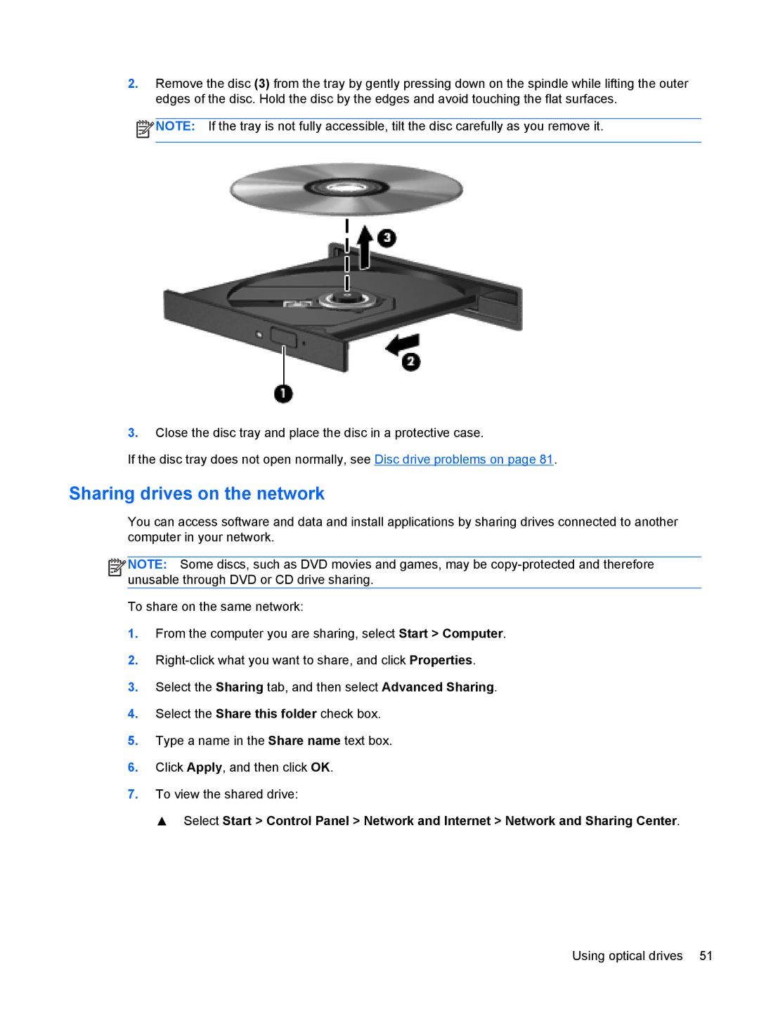 HP B5A04UAR#ABA manual Sharing drives on the network 