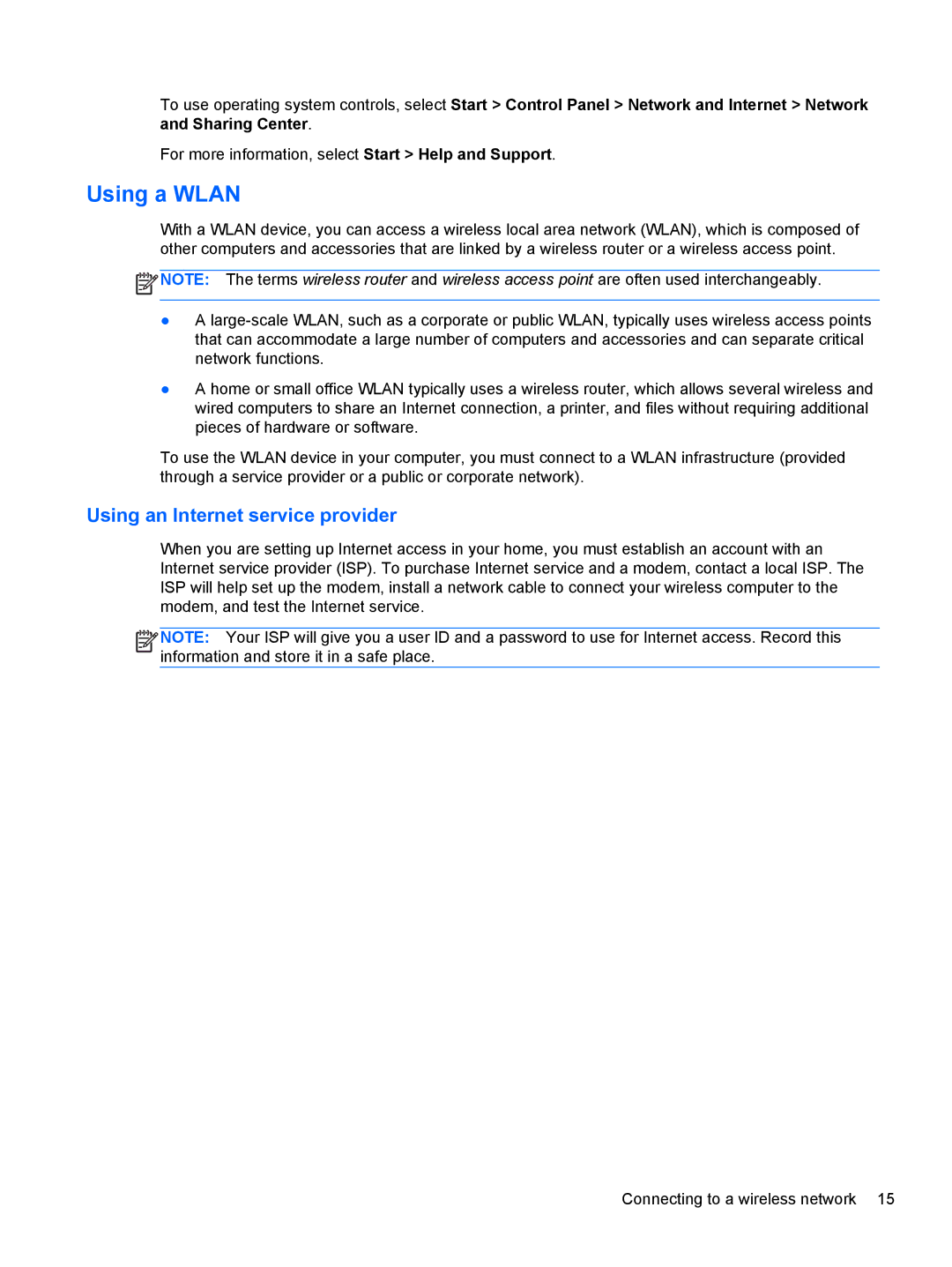 HP B5F63UAR#ABA manual Using a Wlan, Using an Internet service provider 