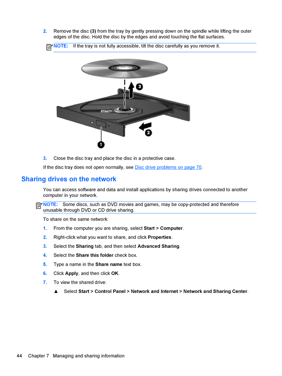 HP B5F63UAR#ABA manual Sharing drives on the network 