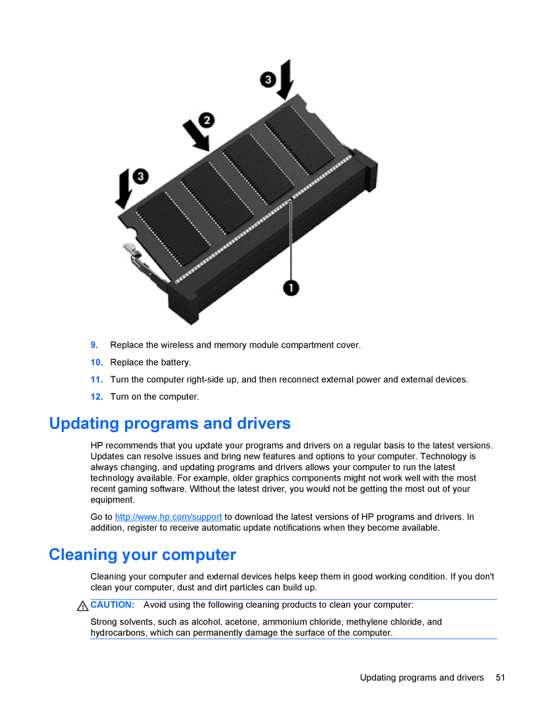 HP B5F63UAR#ABA manual Updating programs and drivers, Cleaning your computer 