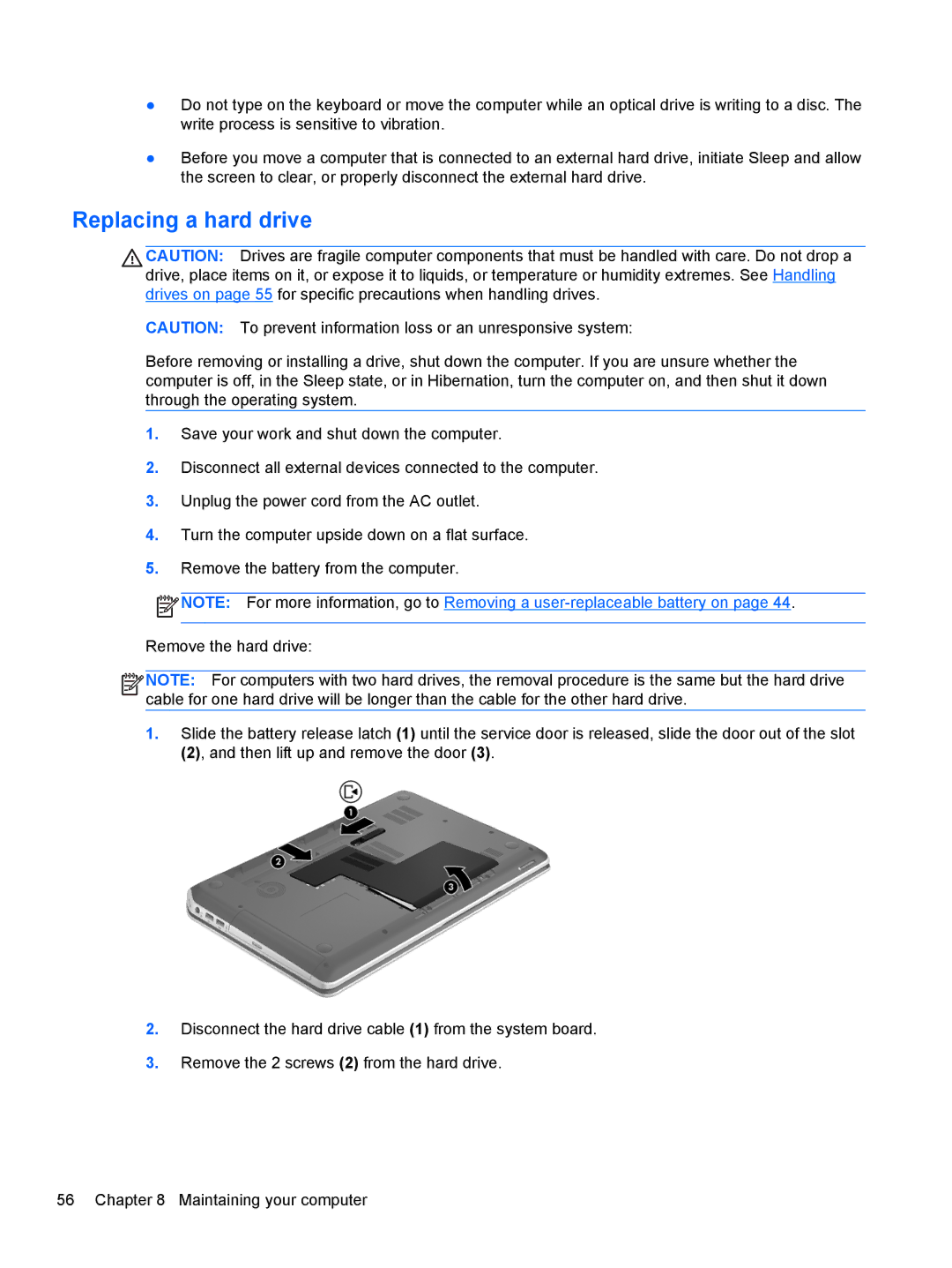 HP B5R45UA, dv7-7135us manual Replacing a hard drive 