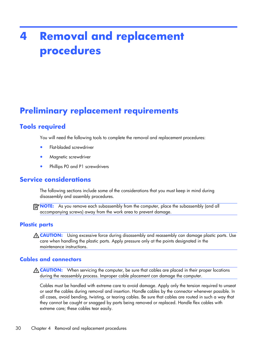 HP B5T05UA manual Removal and replacement procedures, Preliminary replacement requirements, Tools required 