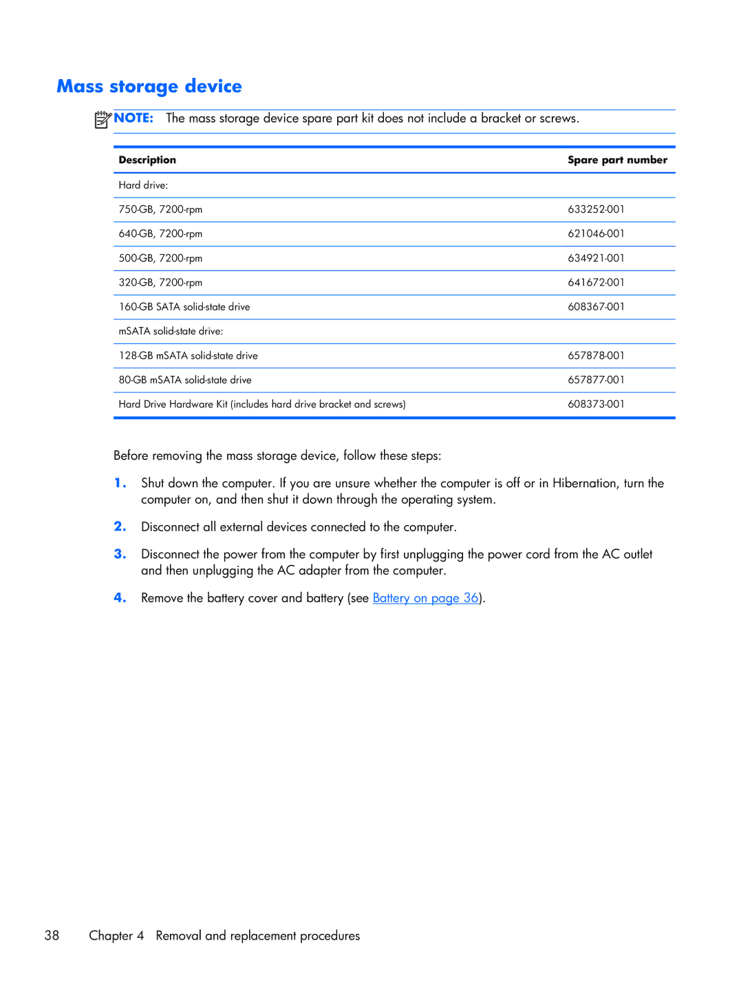 HP B5T05UA manual Mass storage device 