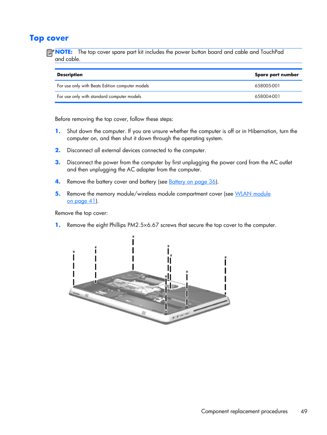 HP B5T05UA manual Top cover, Description Spare part number 