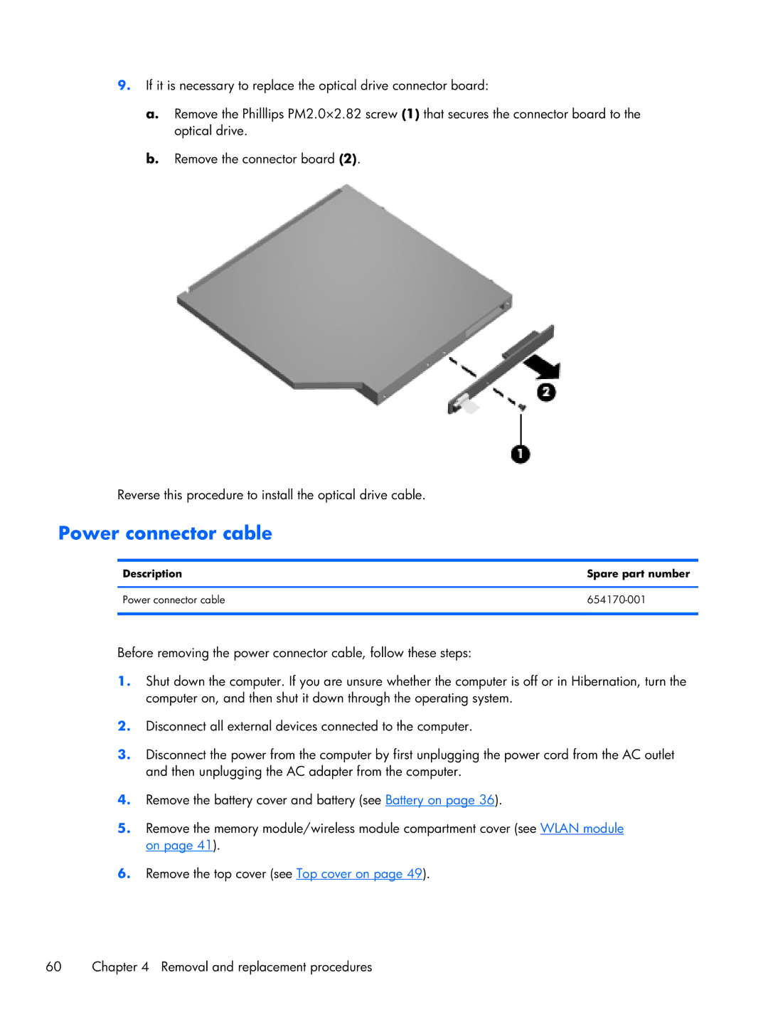 HP B5T05UA manual Power connector cable 