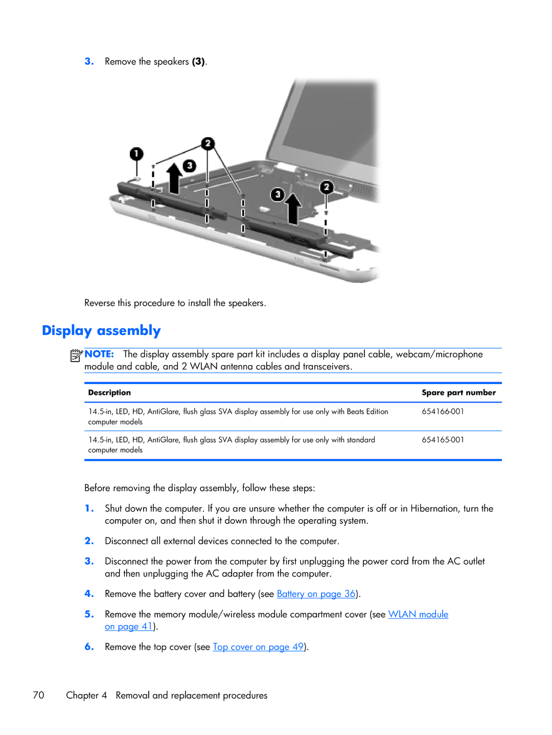 HP B5T05UA manual Display assembly, Description Spare part number 