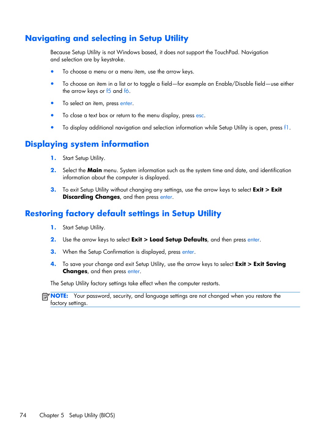 HP B5T05UA manual Navigating and selecting in Setup Utility, Displaying system information 