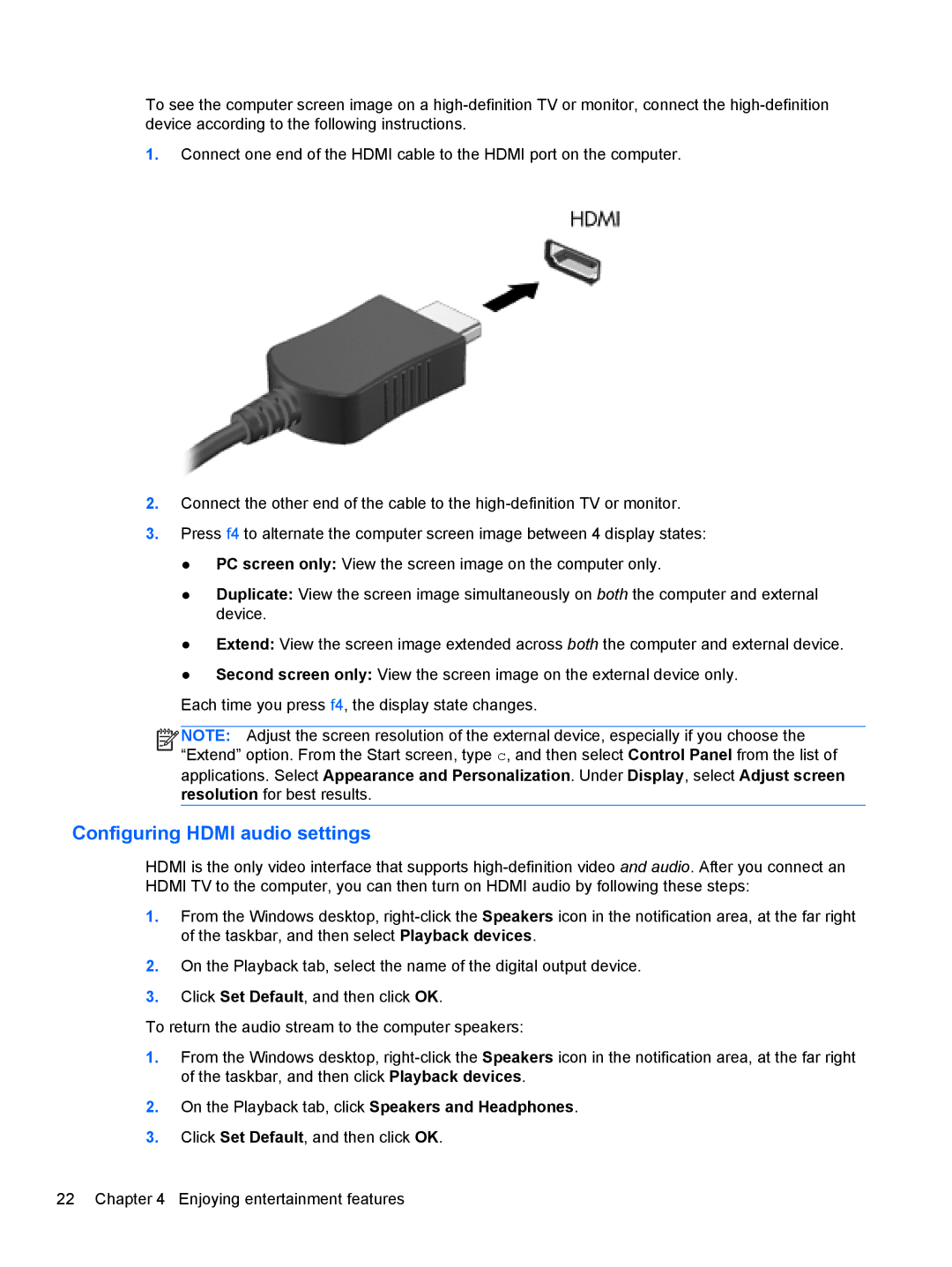 HP B5Z50UAR#ABA manual Configuring Hdmi audio settings 