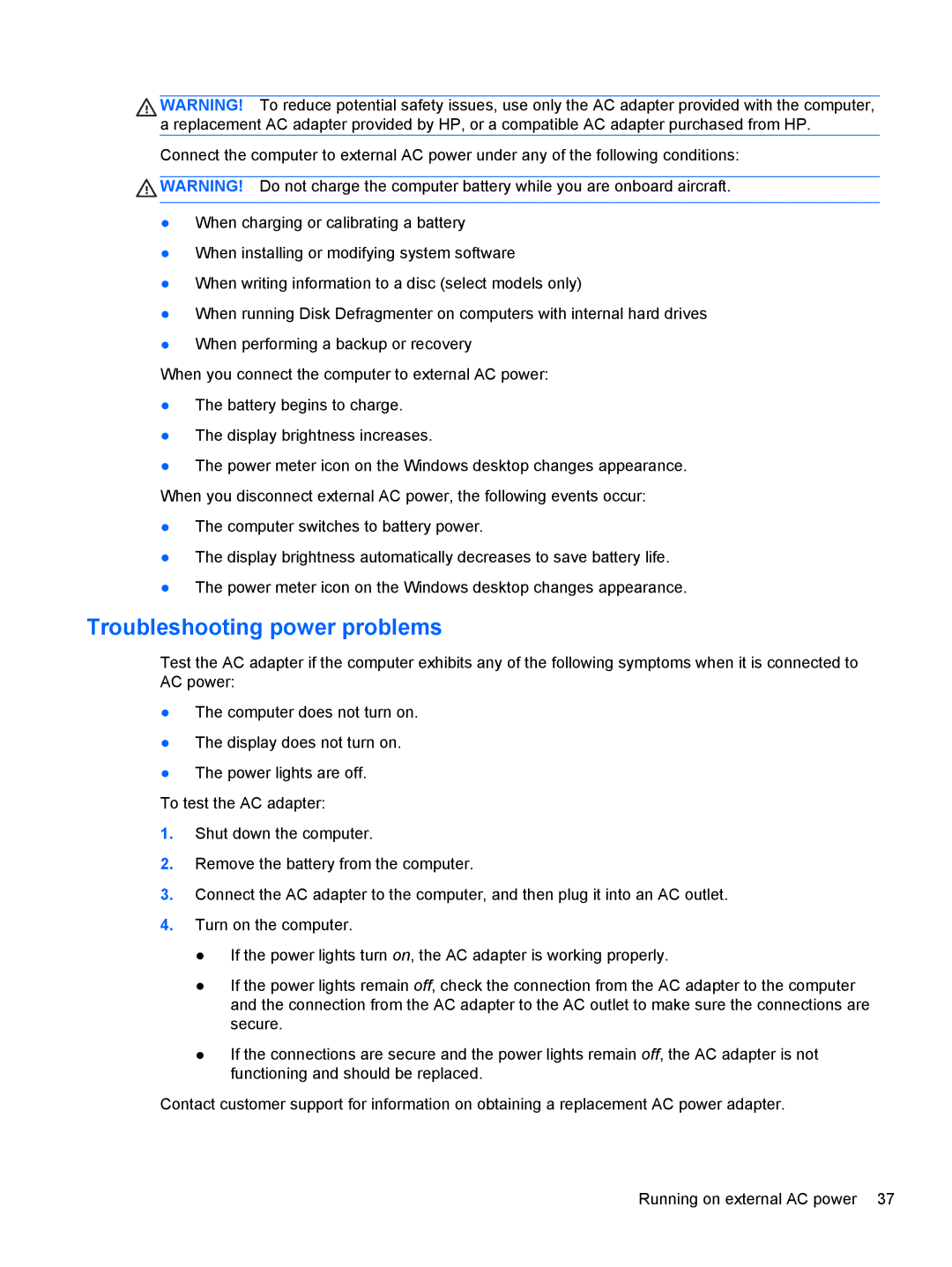 HP B5Z50UAR#ABA manual Troubleshooting power problems 