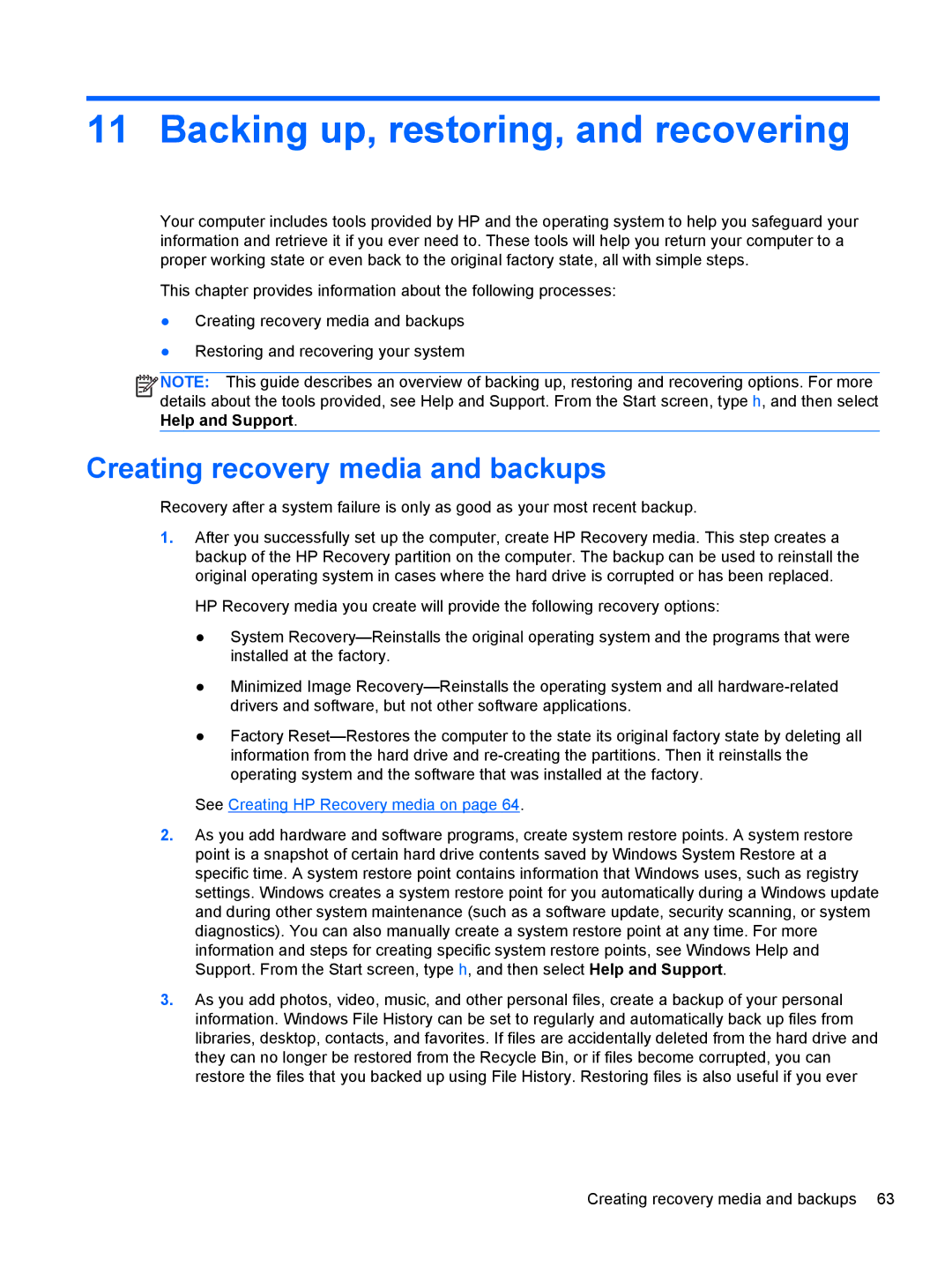 HP B5Z50UAR#ABA manual Backing up, restoring, and recovering, Creating recovery media and backups 