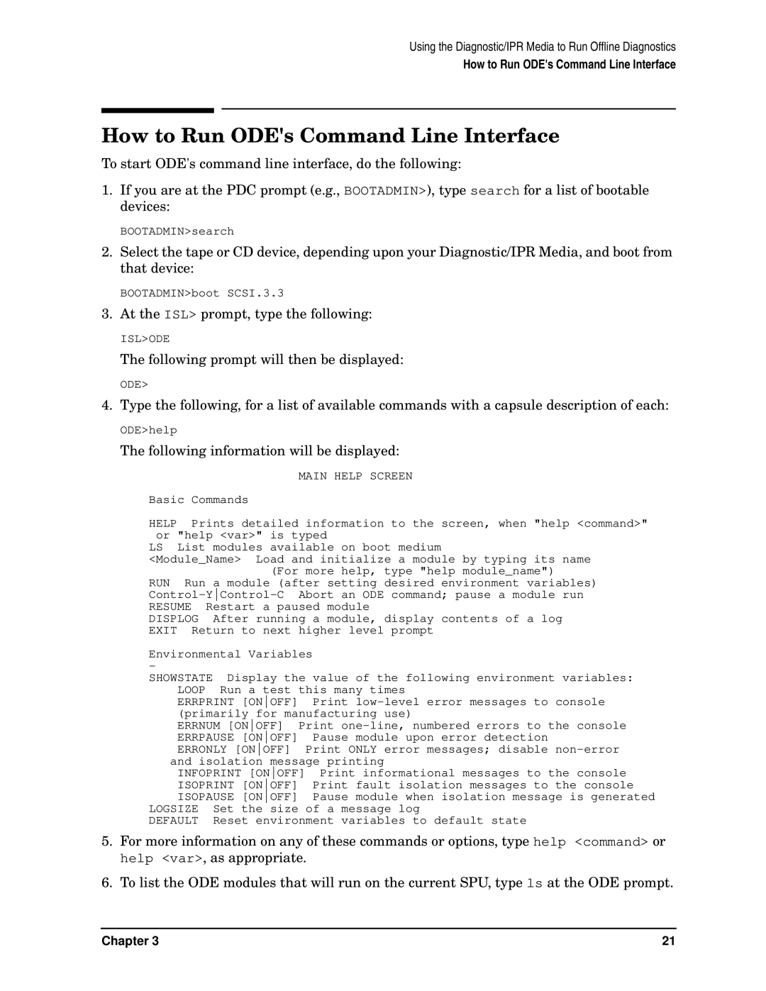 HP B6191-90015a manual How to Run ODEs Command Line Interface, At the ISL prompt, type the following 