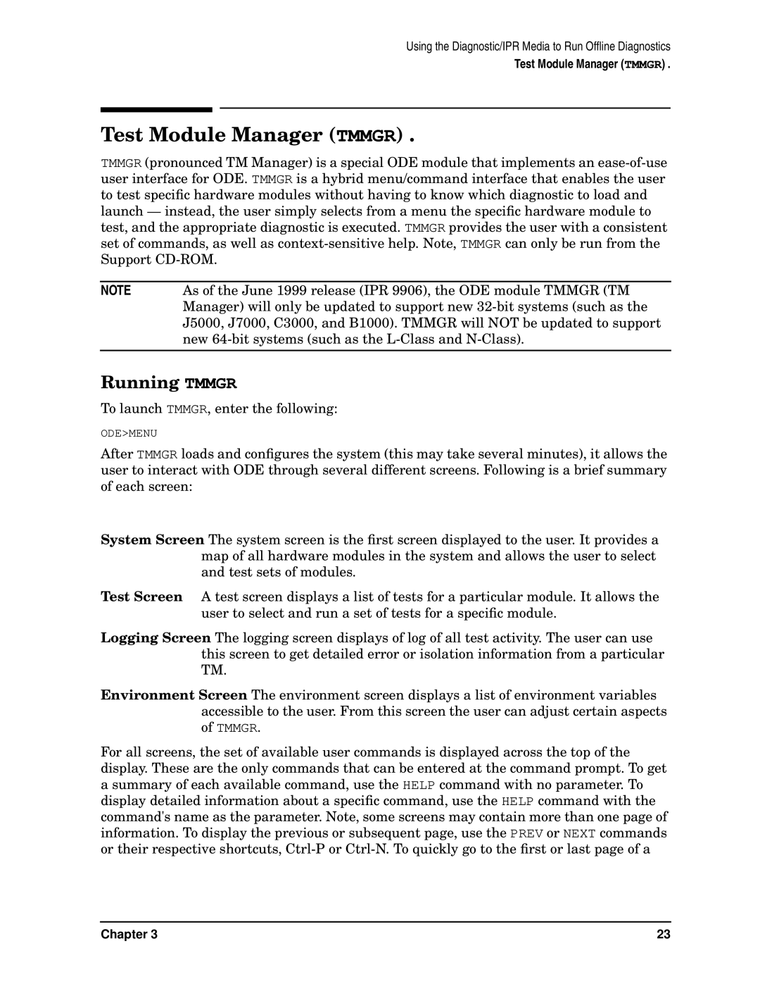 HP B6191-90015a manual Test Module Manager Tmmgr, Running Tmmgr, To launch TMMGR, enter the following 