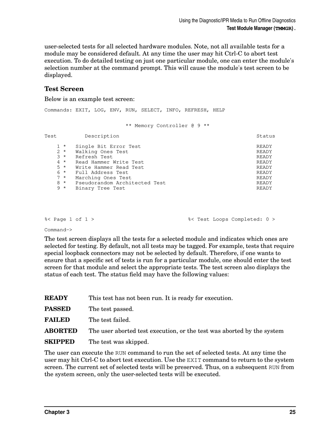 HP B6191-90015a manual Test Screen, Below is an example test screen 