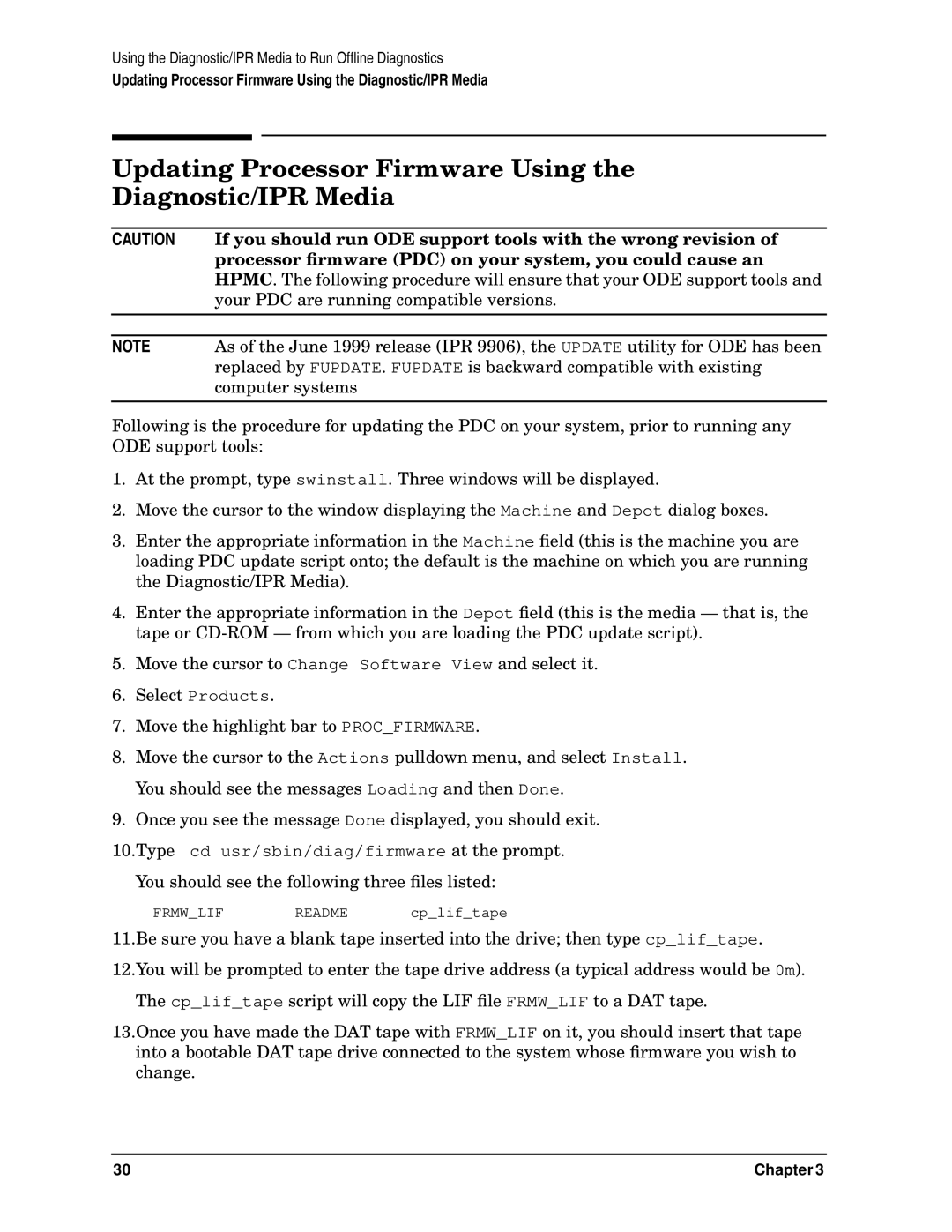 HP B6191-90015a manual Updating Processor Firmware Using Diagnostic/IPR Media, Your PDC are running compatible versions 