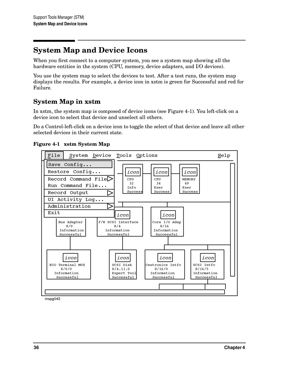 HP B6191-90015a manual System Map and Device Icons, System Map in xstm 