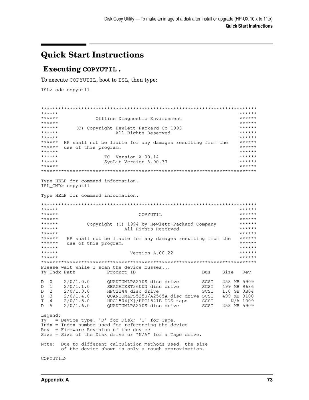 HP B6191-90015a manual Quick Start Instructions, Executing Copyutil, To execute COPYUTIL, boot to ISL, then type 