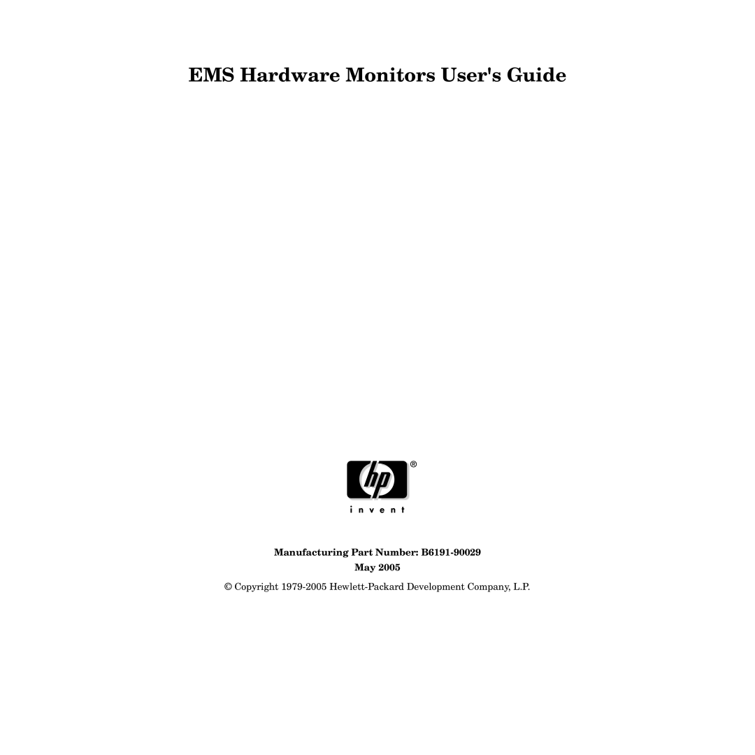 HP manual EMS Hardware Monitors Users Guide, Manufacturing Part Number B6191-90029 May 