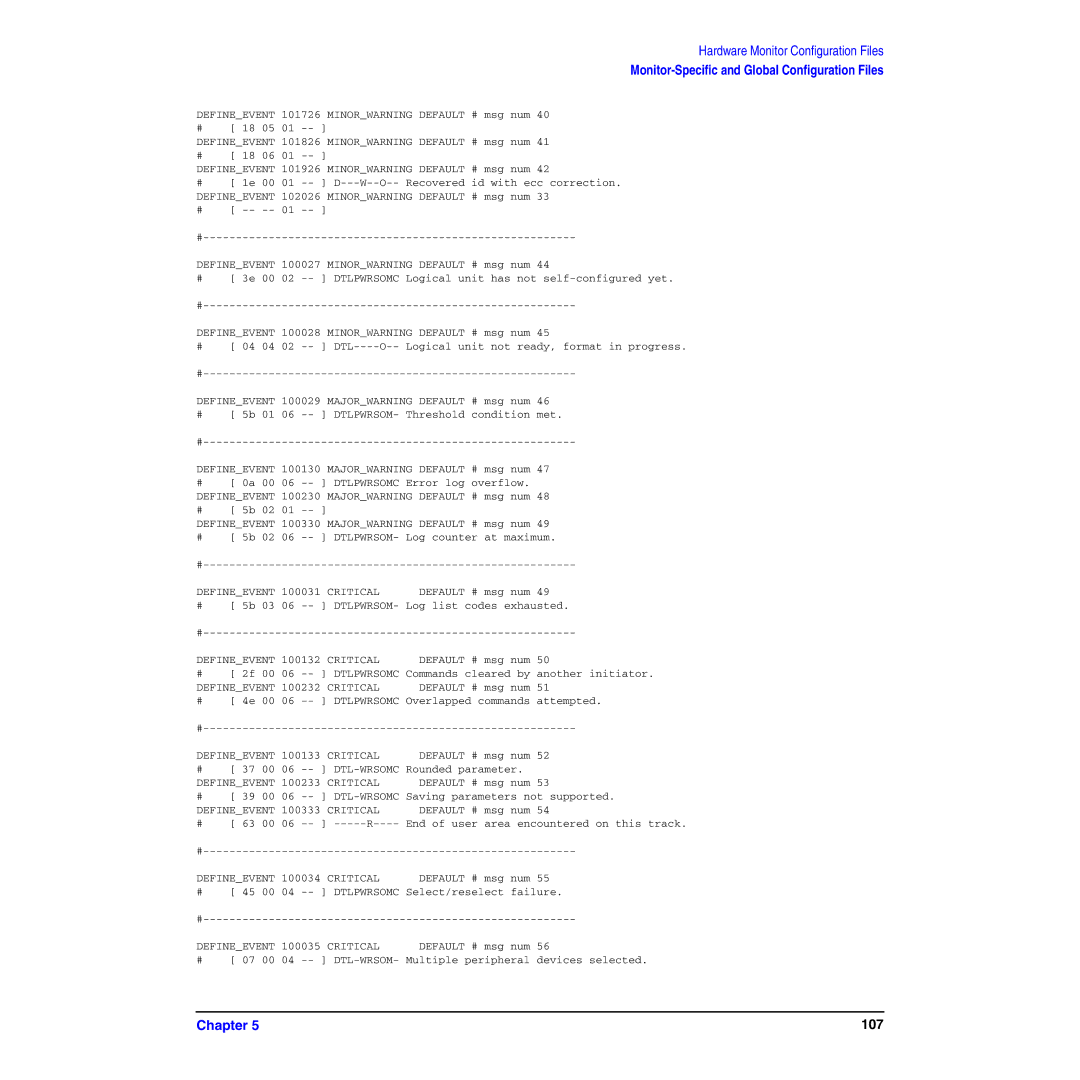 HP B6191-90029 manual Defineevent 100132 Critical, Defineevent 100232 Critical, Defineevent 100133 Critical 