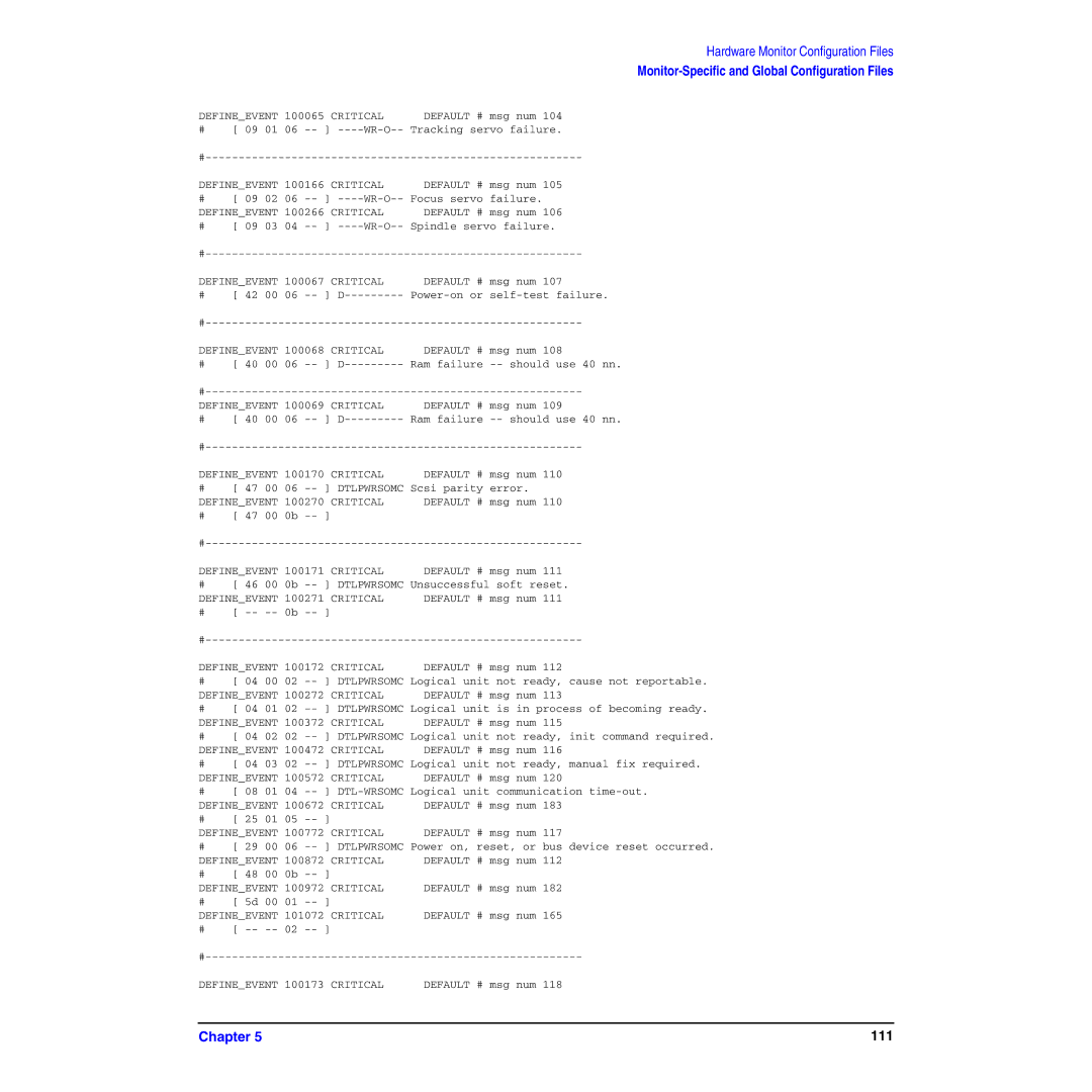 HP B6191-90029 manual Defineevent 100272 Critical, Defineevent 100372 Critical, Defineevent 100472 Critical 