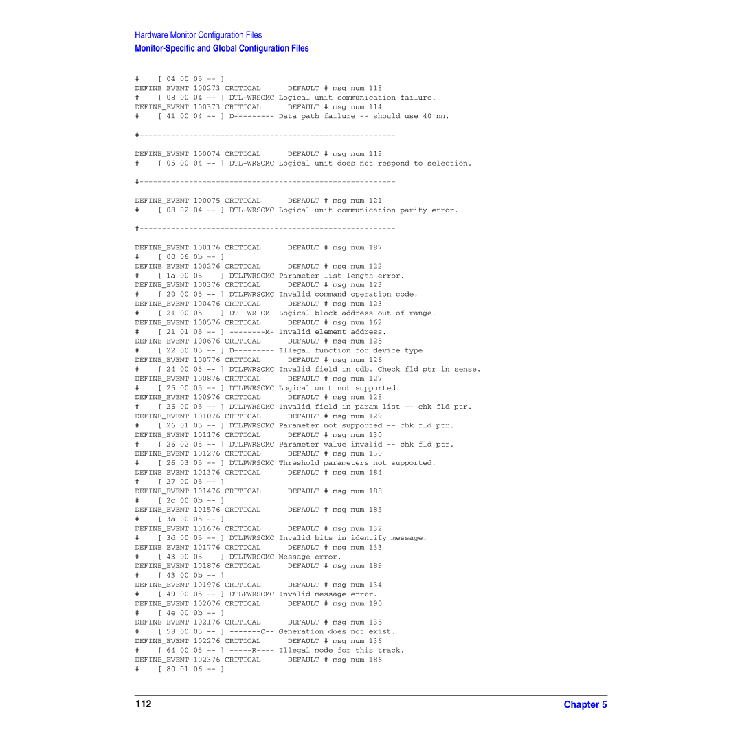 HP B6191-90029 manual Defineevent 100075 Critical, Defineevent 100376 Critical, Defineevent 100476 Critical 