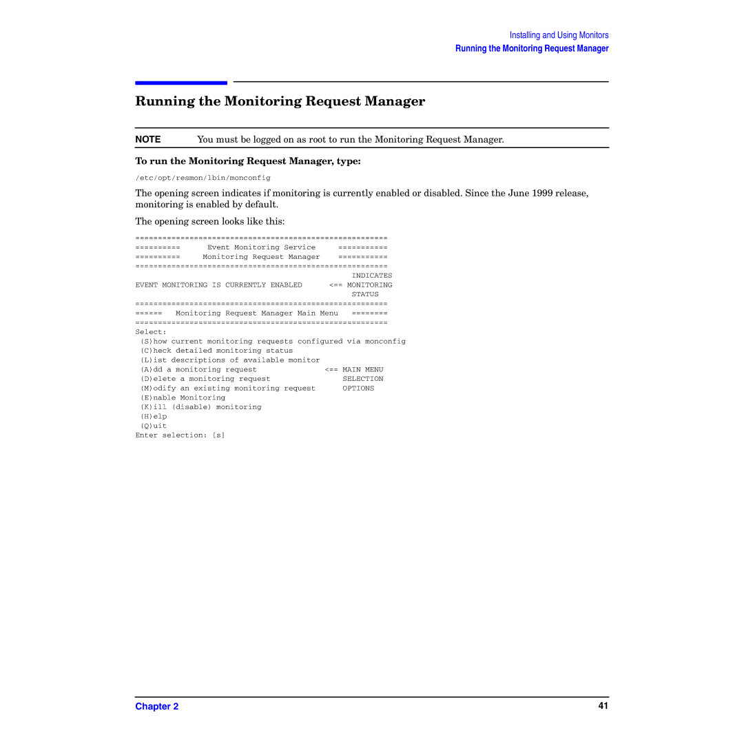 HP B6191-90029 manual Running the Monitoring Request Manager, To run the Monitoring Request Manager, type 