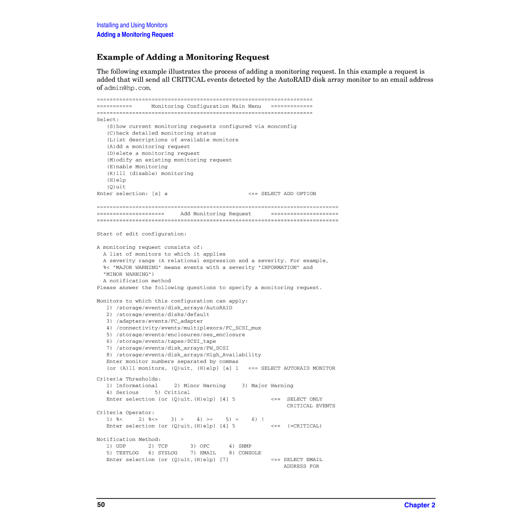 HP B6191-90029 manual Example of Adding a Monitoring Request 