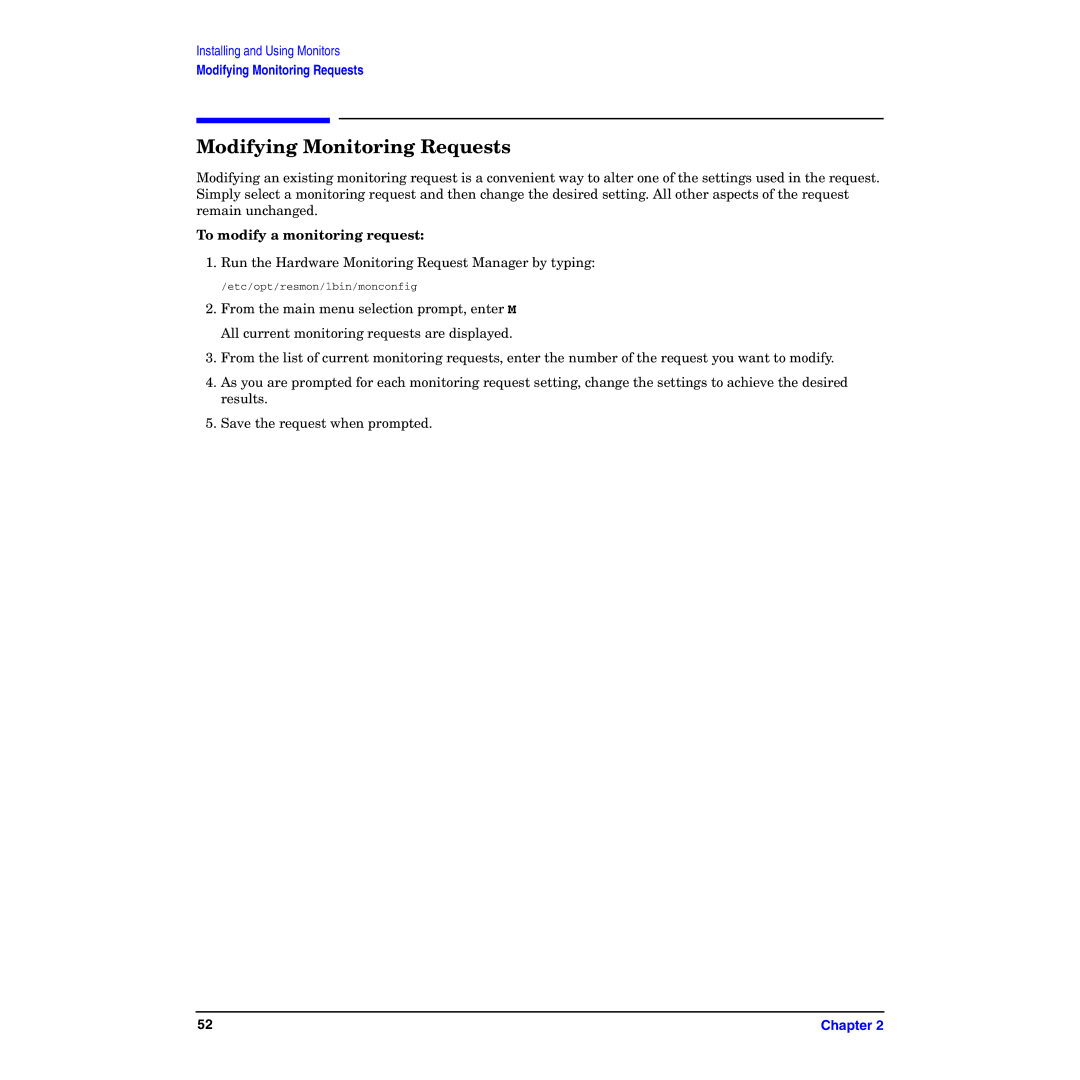 HP B6191-90029 manual Modifying Monitoring Requests, To modify a monitoring request 