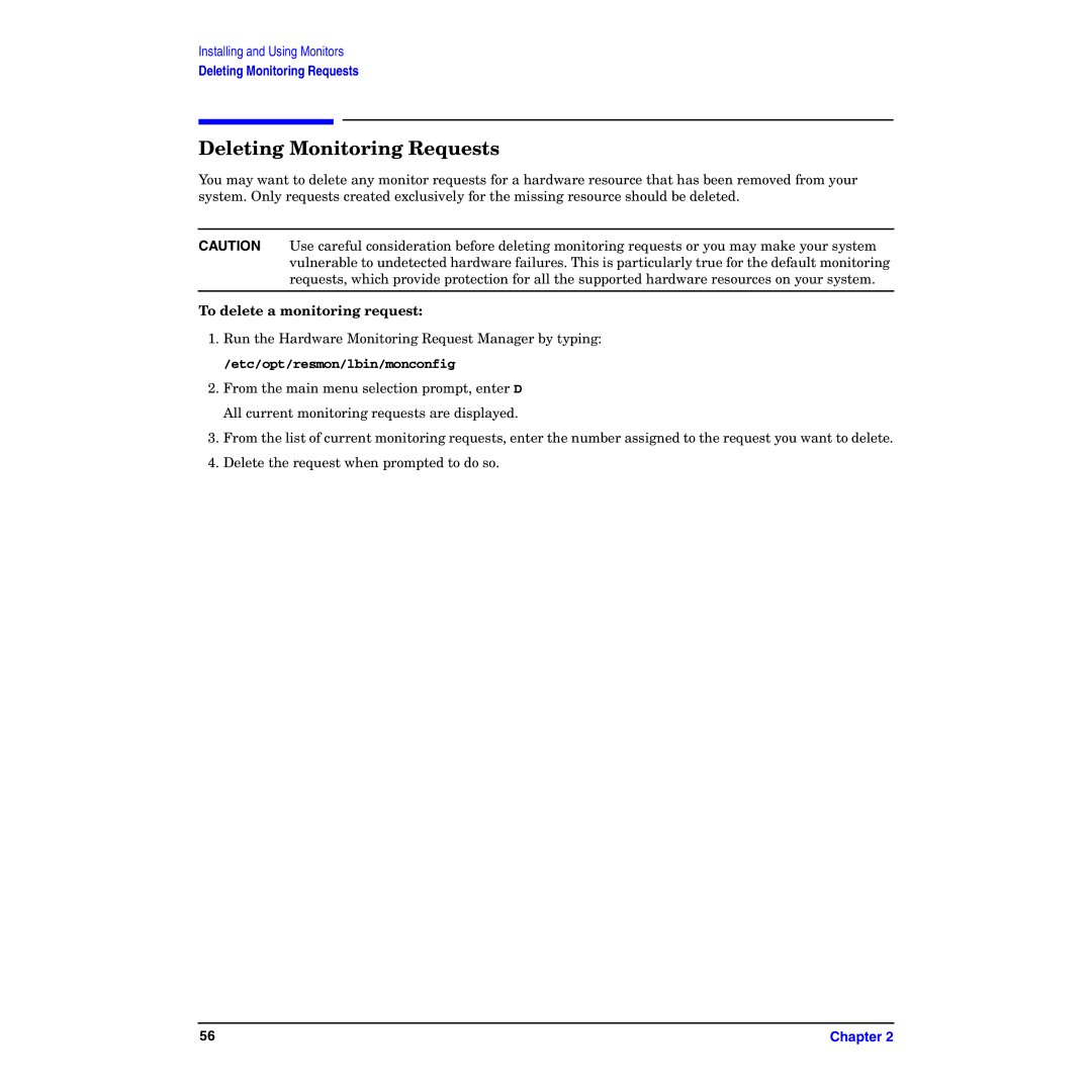 HP B6191-90029 manual Deleting Monitoring Requests, To delete a monitoring request 
