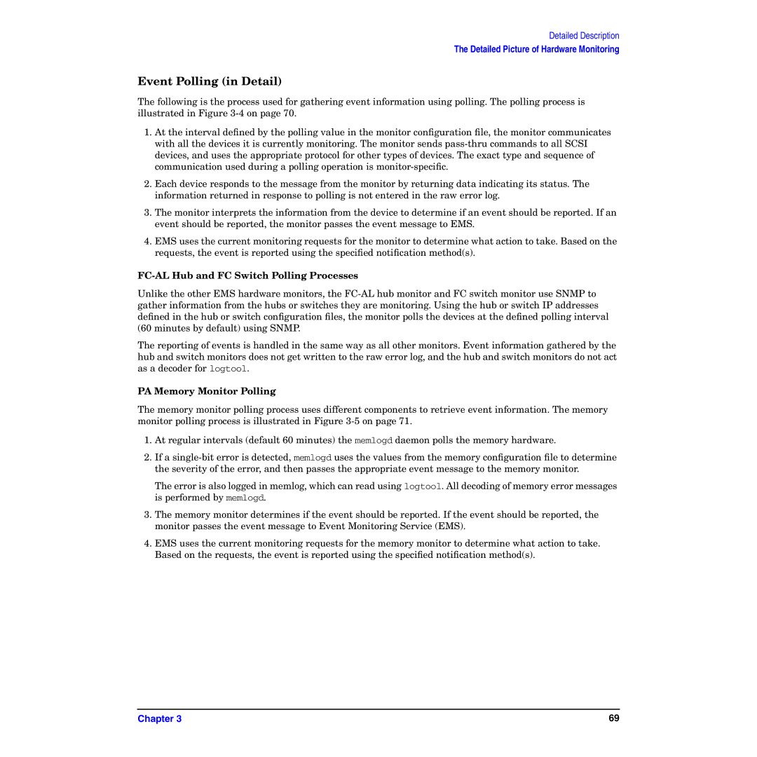 HP B6191-90029 manual Event Polling in Detail, FC-AL Hub and FC Switch Polling Processes, PA Memory Monitor Polling 