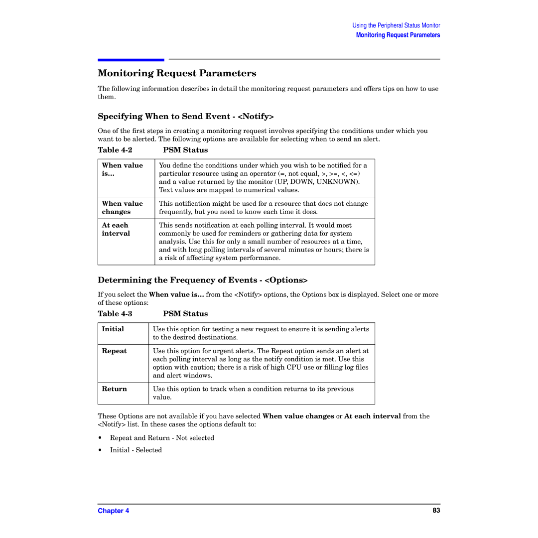 HP B6191-90029 manual Monitoring Request Parameters, Specifying When to Send Event Notify 