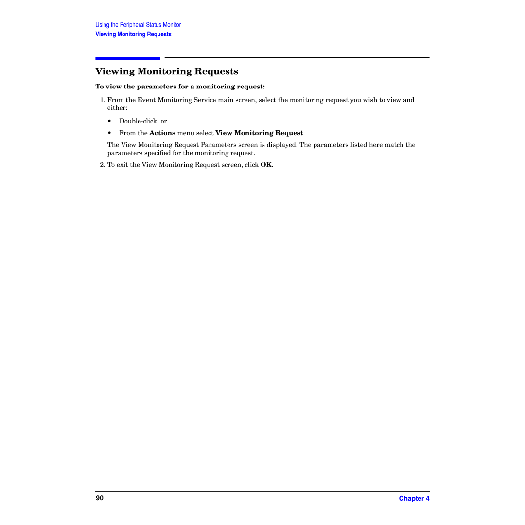 HP B6191-90029 manual Viewing Monitoring Requests, To view the parameters for a monitoring request 