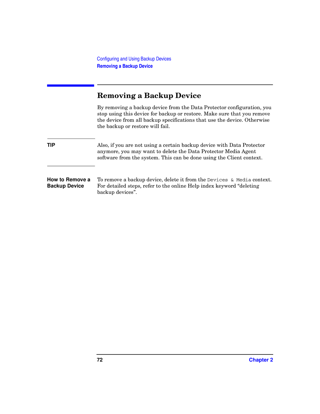HP B6960-90078 manual Removing a Backup Device, How to Remove a Backup Device 