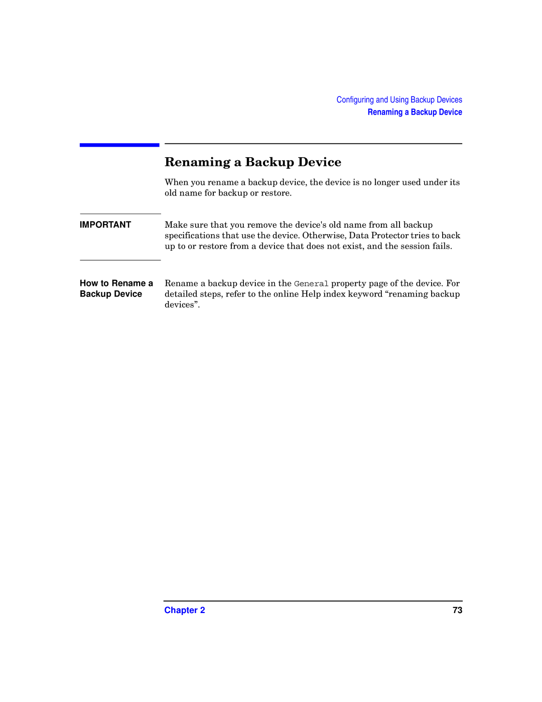 HP B6960-90078 manual Renaming a Backup Device, How to Rename a Backup Device 