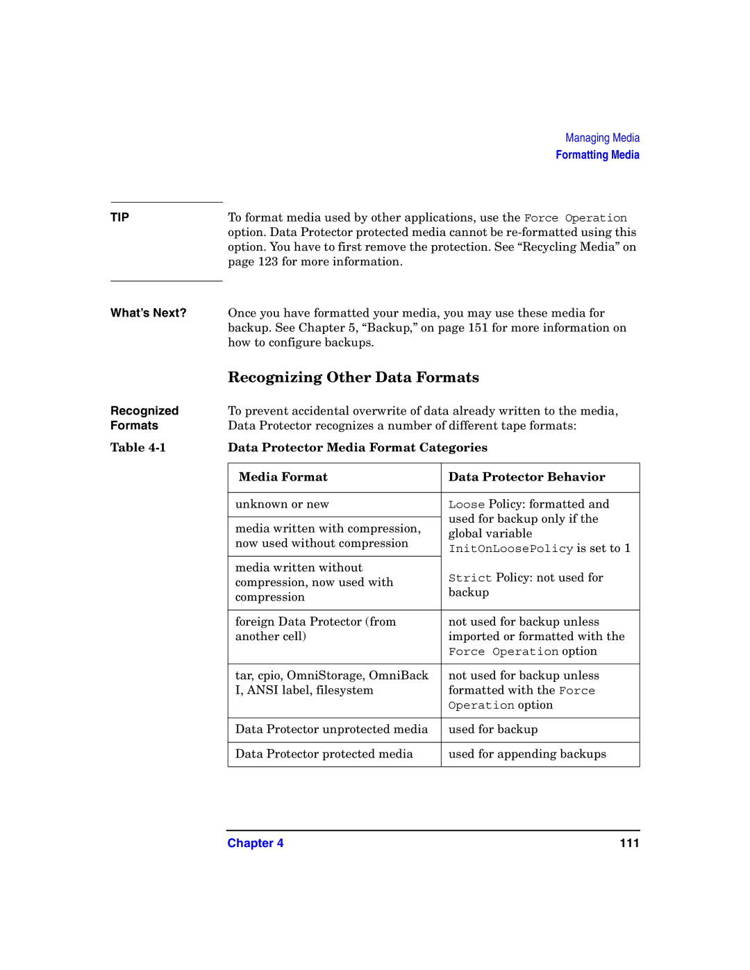 HP B6960-90078 manual Recognizing Other Data Formats, Recognized, Data Protector Media Format Categories 