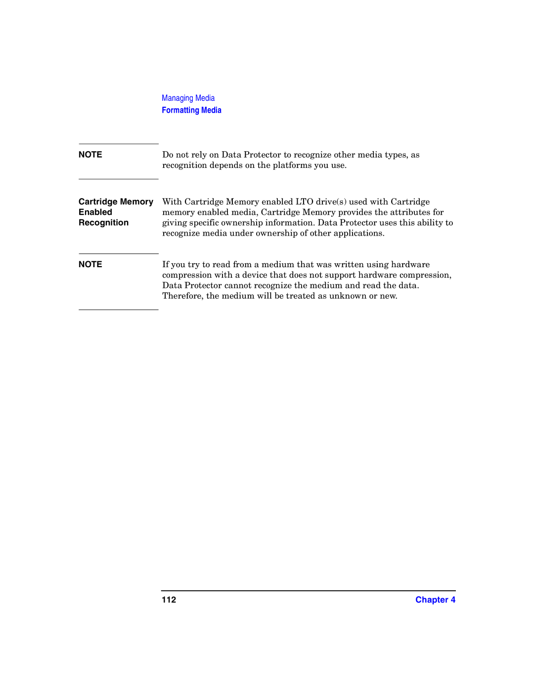 HP B6960-90078 manual Cartridge Memory Enabled Recognition, 112 