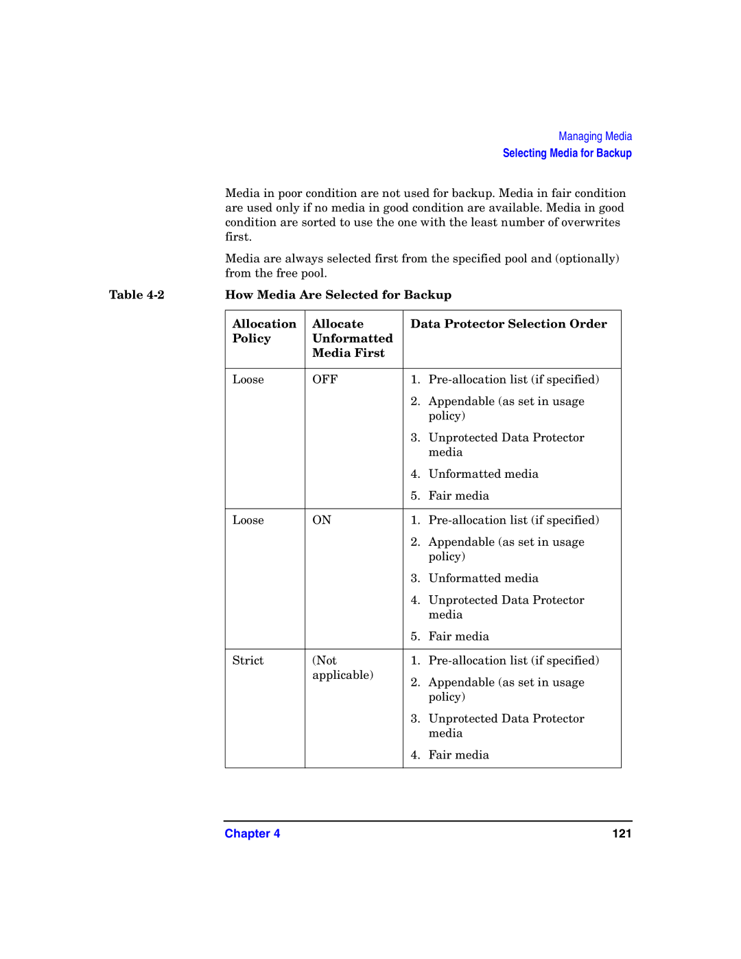 HP B6960-90078 manual How Media Are Selected for Backup, Off 