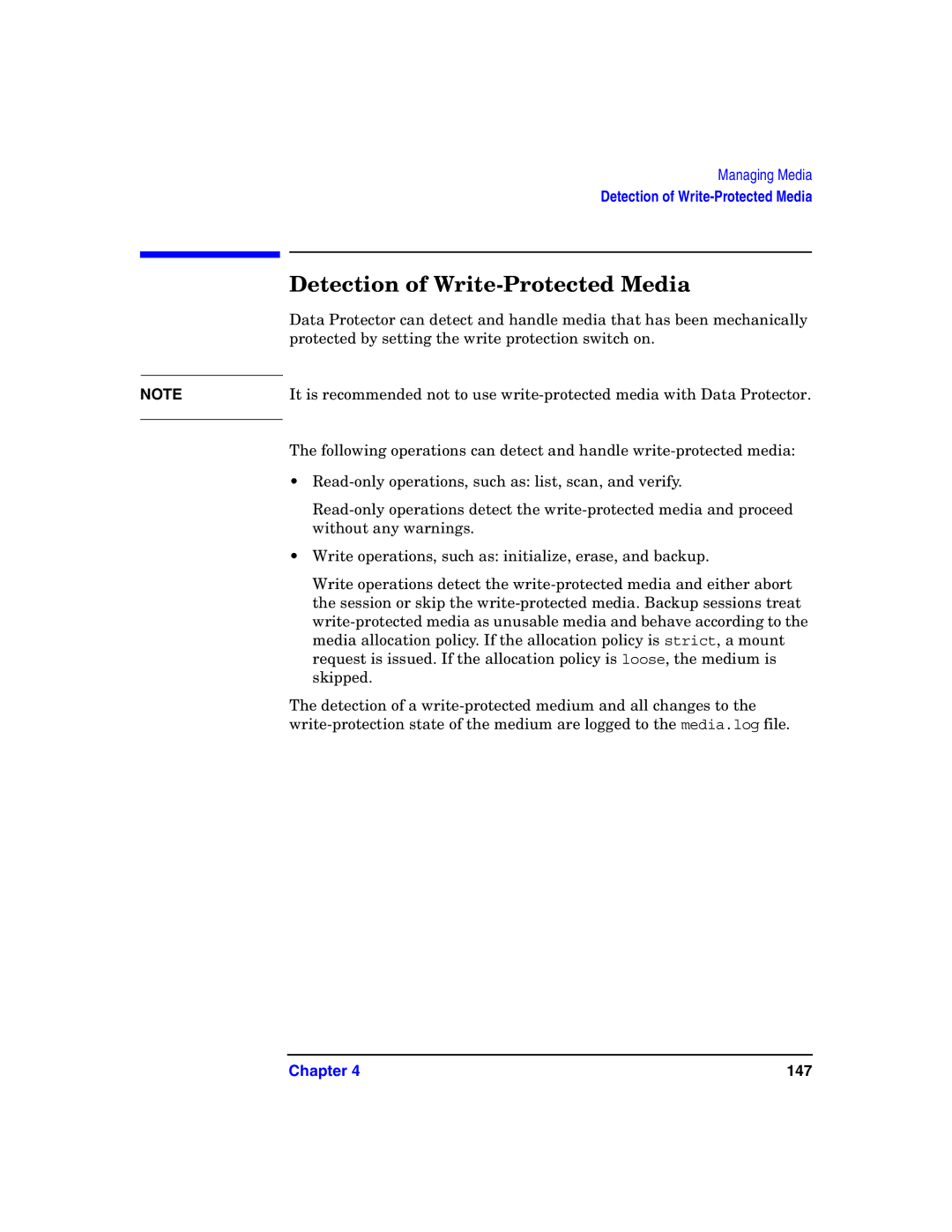 HP B6960-90078 manual Detection of Write-Protected Media 