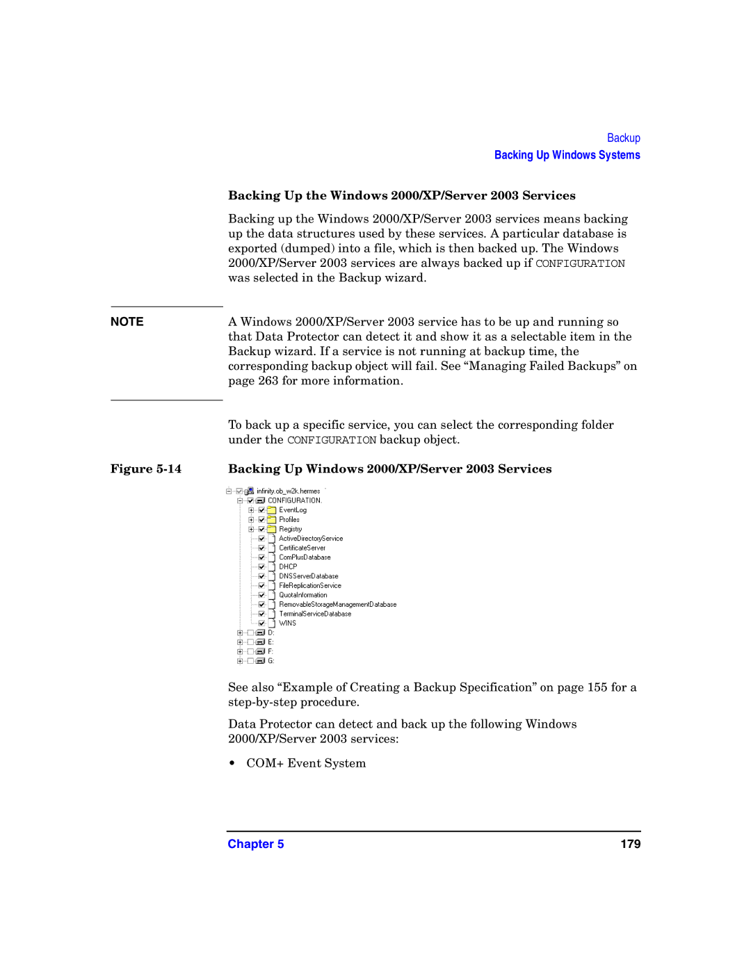 HP B6960-90078 manual Backing Up the Windows 2000/XP/Server 2003 Services, Backing Up Windows 2000/XP/Server 2003 Services 