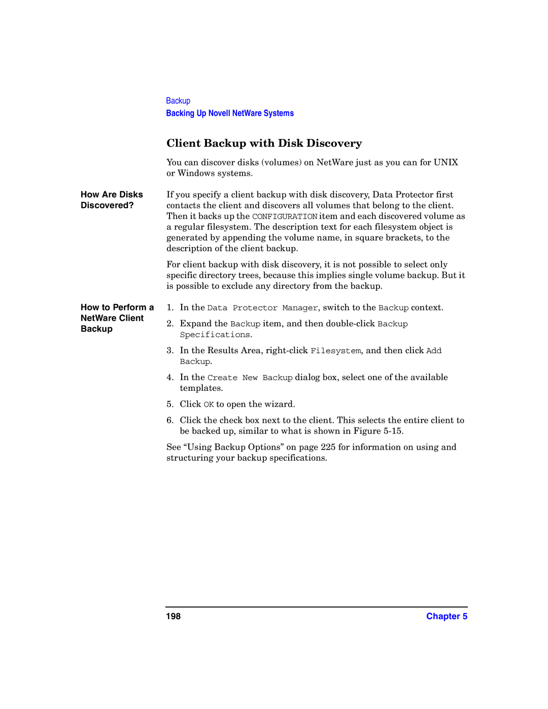 HP B6960-90078 manual Client Backup with Disk Discovery, 198 